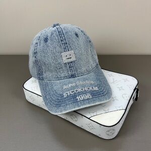 Acne Light Wash Denim Cap with Embroidered Logo